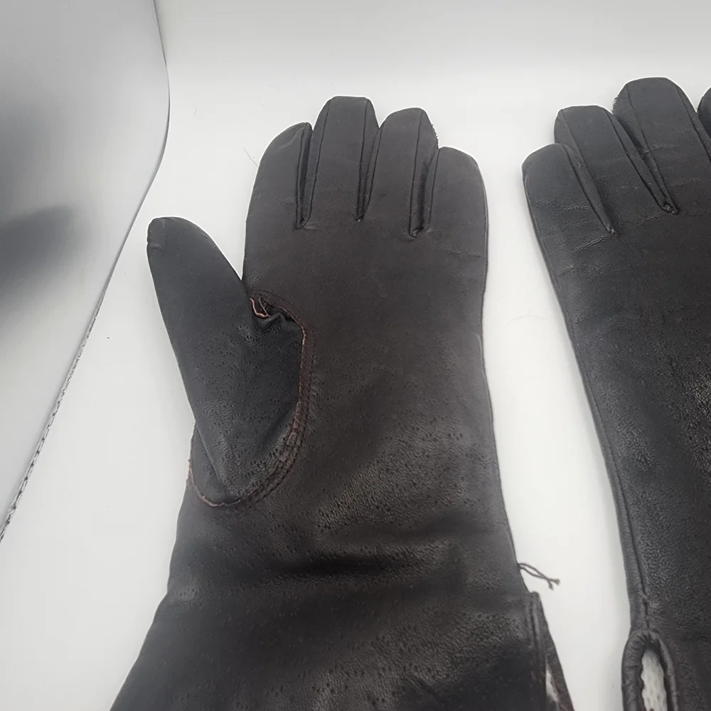 Vintage Brown Genuine Leather Gloves (7.5)